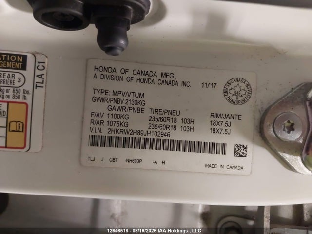 2HKRW2H89JH102946 Honda CR-V EXL