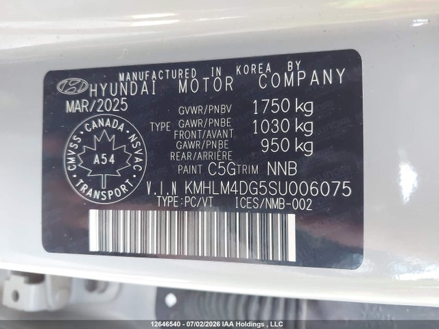 Aukcja sprzedaży 2025 Hyundai Elantra Sel Sport, vin: KMHLM4DG5SU006075, numer aukcji: 12646540