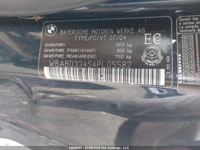 12646541 :رقم المزاد ، WBABD33454PL05582 vin ، 2004 Bmw 325ci مزاد بيع