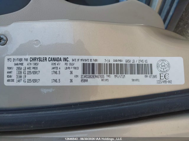 Продаж на аукціоні авто 2014 Dodge Grand Caravan Se/sxt, vin: 2C4RDGBG9ER467655, номер лоту: 12646543