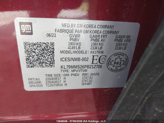 KL79MMS26PB212706 Chevrolet Trailblazer Ls