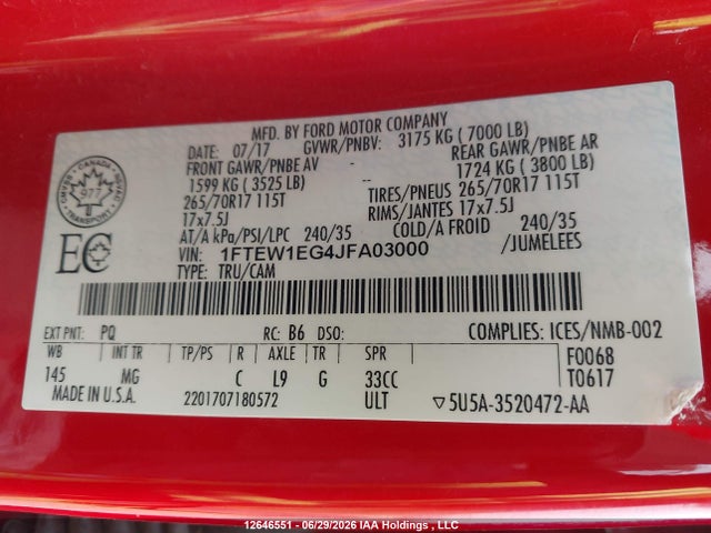 Aukcja sprzedaży 2018 Ford F150 Supercrew, vin: 1FTEW1EG4JFA03000, numer aukcji: 12646551