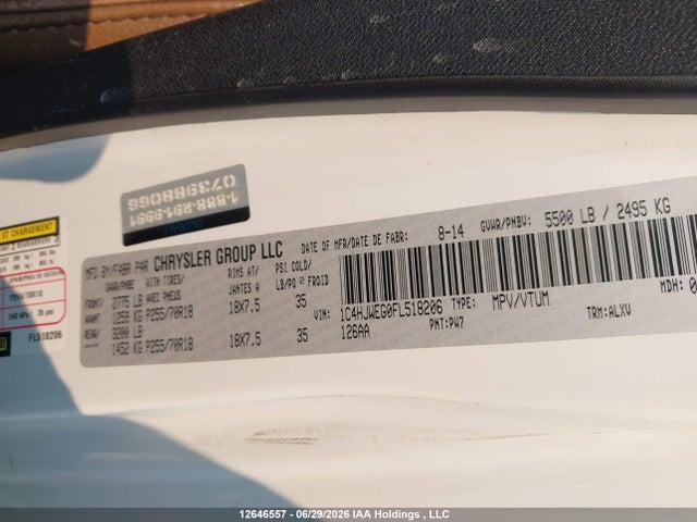 Продаж на аукціоні авто 2015 Jeep Wrangler Unlimited Sahara, vin: 1C4HJWEG0FL518206, номер лоту: 12646557