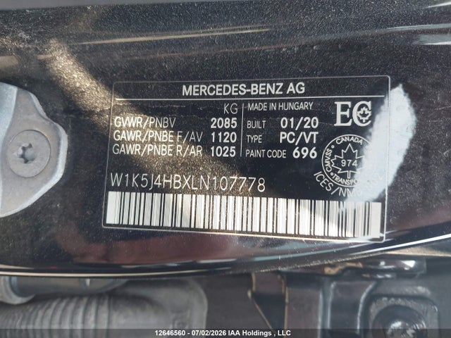 2020 Mercedes-benz Cla 250 Coupe 4matic მანქანა იყიდება აუქციონზე, vin: W1K5J4HBXLN107778, აუქციონის ნომერი: 12646560