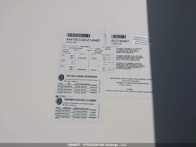 12646577 :رقم المزاد ، 4X4TRLC24GZ140487 vin ، 2016 Forest River  مزاد بيع