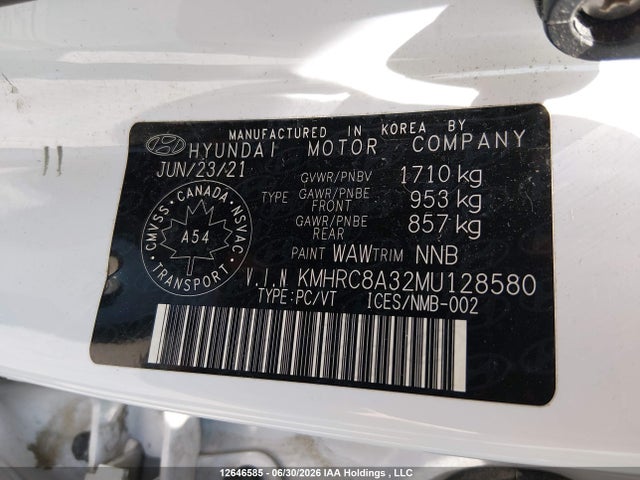 12646585 :رقم المزاد ، KMHRC8A32MU128580 vin ، 2021 Hyundai Venue Sel/denim مزاد بيع