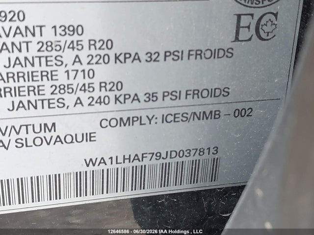 WA1LHAF79JD037813 Audi Q7 Premium Plus