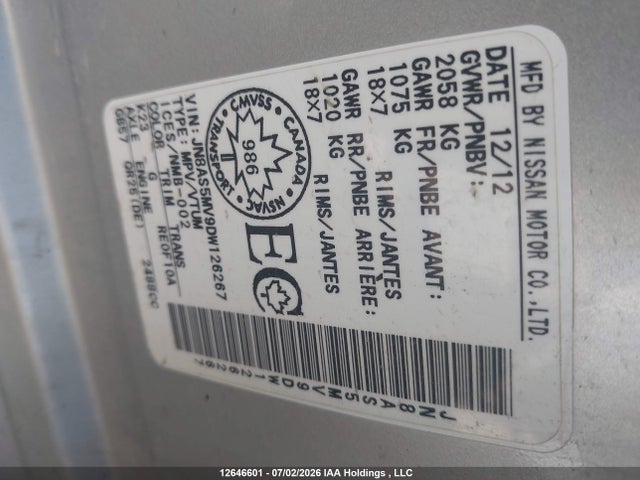 Aukcja sprzedaży 2013 Nissan Rogue S/sl/sv, vin: JN8AS5MV9DW126267, numer aukcji: 12646601