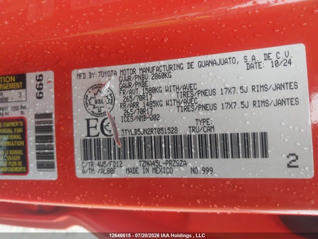 Auction sale of the 2024 Toyota Tacoma Double Cab/sr5/trd Sport/trd Off Road/ltd, vin: 3TYLB5JN2RT051528, lot number: 12646615