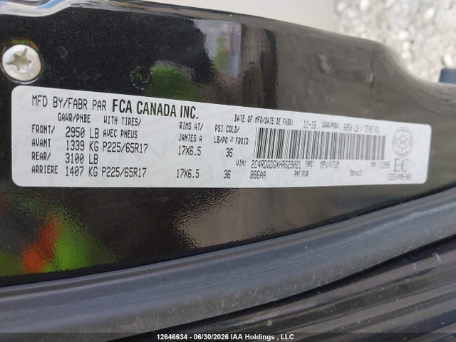 12646634 :رقم المزاد ، 2C4RDGDGXHR629021 vin ، 2017 Dodge Grand Caravan Crew مزاد بيع
