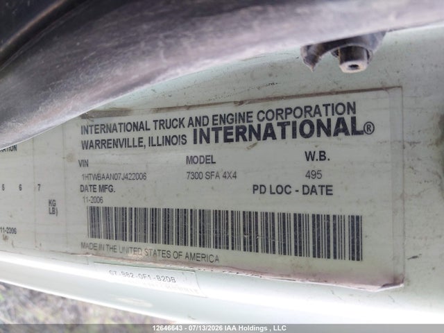 Продаж на аукціоні авто 2007 International 7000 7300, vin: 1HTWBAAN07J422006, номер лоту: 12646643