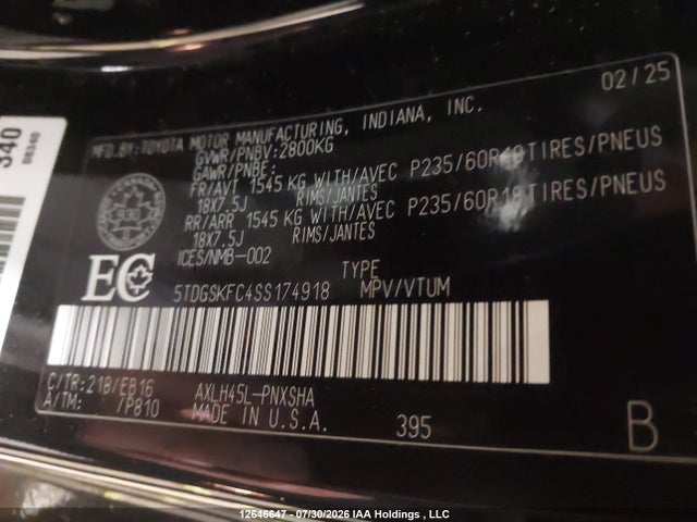 5TDGSKFC4SS174918 Toyota Sienna Le/xse/limited/platinum
