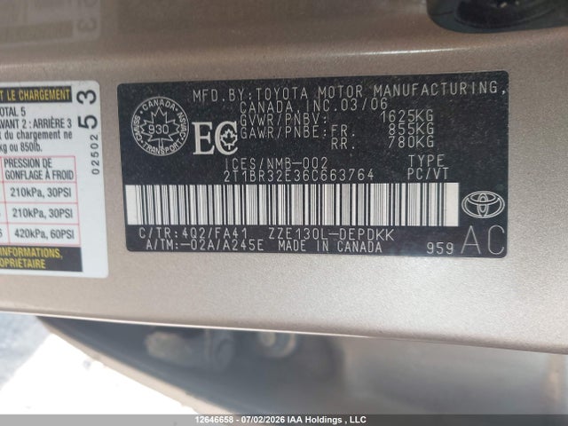 Aukcja sprzedaży 2006 Toyota Corolla Ce/le/s, vin: 2T1BR32E36C663764, numer aukcji: 12646658