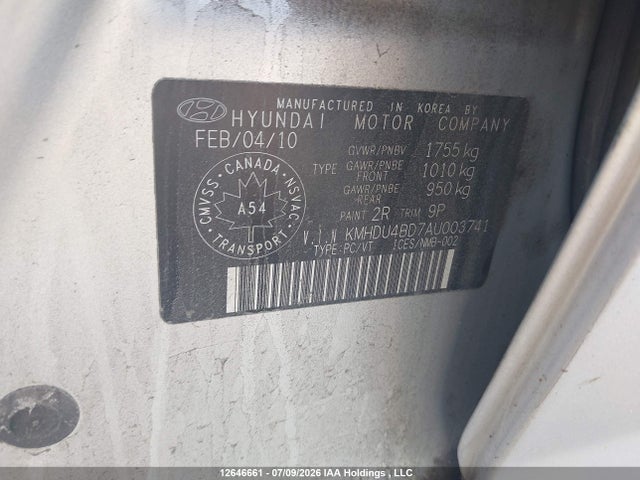 12646661 :رقم المزاد ، KMHDU4BD7AU003741 vin ، 2010 Hyundai Elantra مزاد بيع