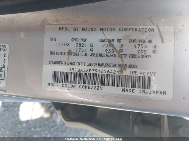 12646668 :رقم المزاد ، JM1BK32F791256424 vin ، 2009 Mazda Mazda3 Gs/gx مزاد بيع
