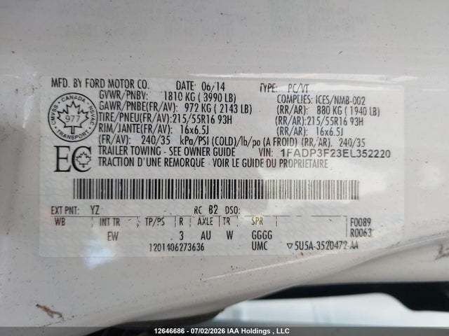 2014 Ford Focus Se მანქანა იყიდება აუქციონზე, vin: 1FADP3F23EL352220, აუქციონის ნომერი: 12646686