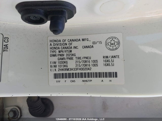 Aukcja sprzedaży 2015 Honda Cr-v Lx, vin: 2HKRM3H33FH002042, numer aukcji: 12646690