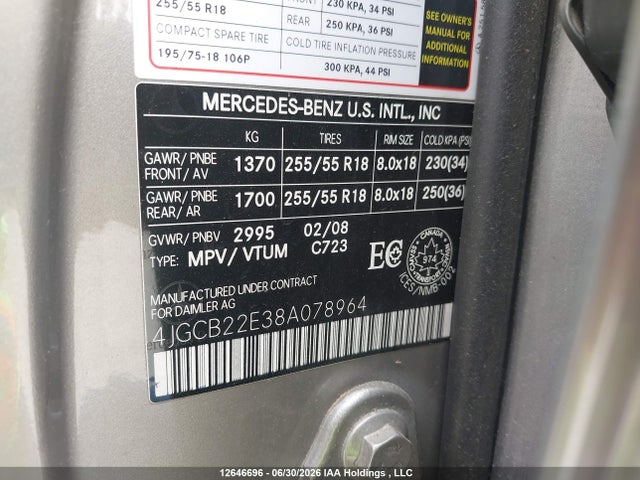 Продажа на аукционе авто 2008 Mercedes-benz R-class, vin: 4JGCB22E38A078964, номер лота: 12646696