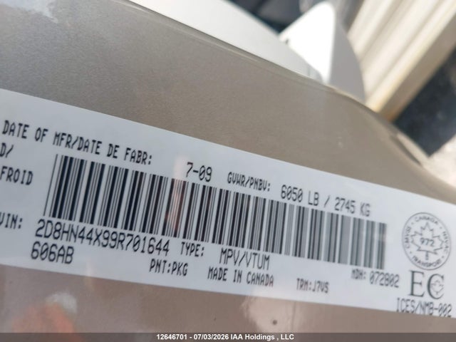 Aukcja sprzedaży 2009 Dodge Grand Caravan, vin: 2D8HN44X99R701644, numer aukcji: 12646701