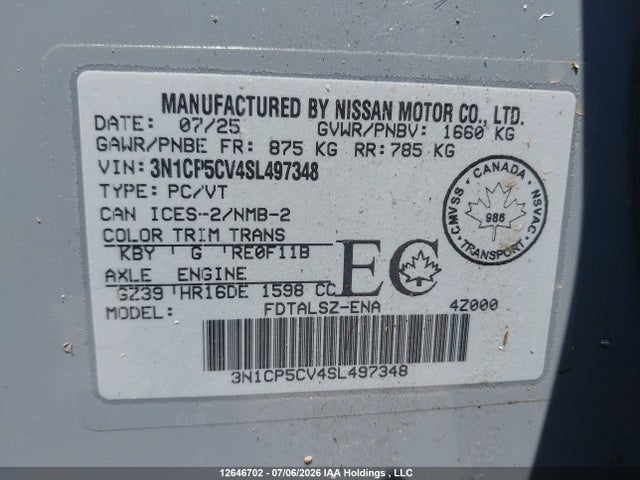 3N1CP5CV4SL497348 Nissan Kicks Play Sv Cvt