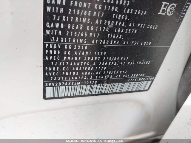 Aukcja sprzedaży 2018 Volkswagen Tiguan Comfortline, vin: 3VV2B7AX8JM130776, numer aukcji: 12646703