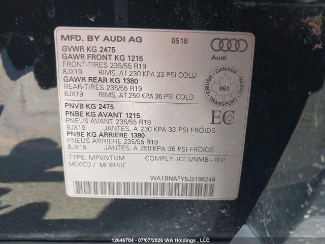 Audi Q5 2.0t Progressiv 2018 WA1BNAFY5J2195249 Image 9