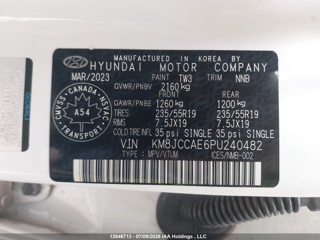12646713 :رقم المزاد ، KM8JCCAE6PU240482 vin ، 2023 Hyundai Tucson N Line Awd مزاد بيع