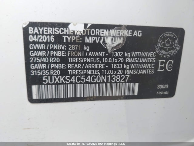 2016 Bmw X5 Xdrive35d მანქანა იყიდება აუქციონზე, vin: 5UXKS4C54G0N13827, აუქციონის ნომერი: 12646719