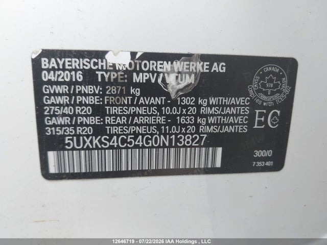 2016 Bmw X5 Xdrive35d მანქანა იყიდება აუქციონზე, vin: 5UXKS4C54G0N13827, აუქციონის ნომერი: 12646719