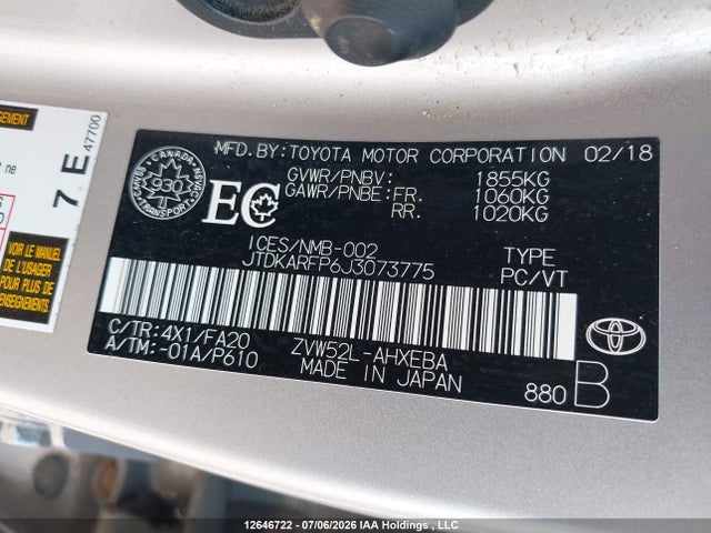 Aukcja sprzedaży 2018 Toyota Prius Prime Upgrade, vin: JTDKARFP6J3073775, numer aukcji: 12646722