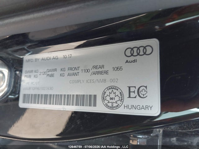 Audi S3 Premium Plus 2018 WAUB1GFF8J1027630 Image 18
