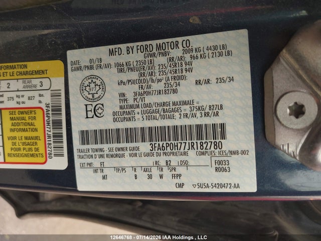 Ford Fusion 2018 3FA6P0H77JR182780 Image 9