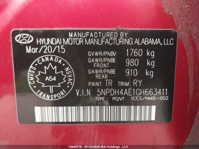 Продаж на аукціоні авто 2016 Hyundai Elantra Se/sport/limited, vin: 5NPDH4AE1GH663411, номер лоту: 12646775