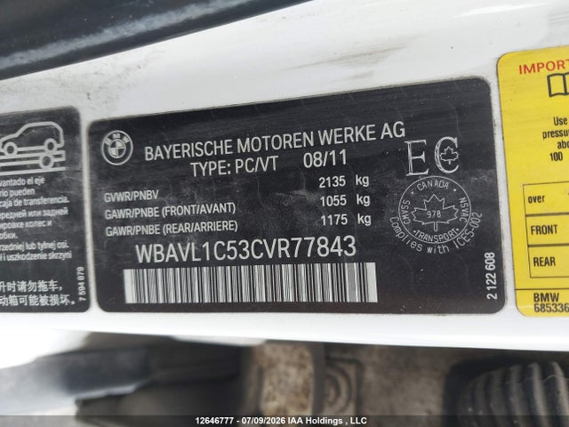 Продажа на аукционе авто 2012 Bmw X1 Xdrive28i, vin: WBAVL1C53CVR77843, номер лота: 12646777