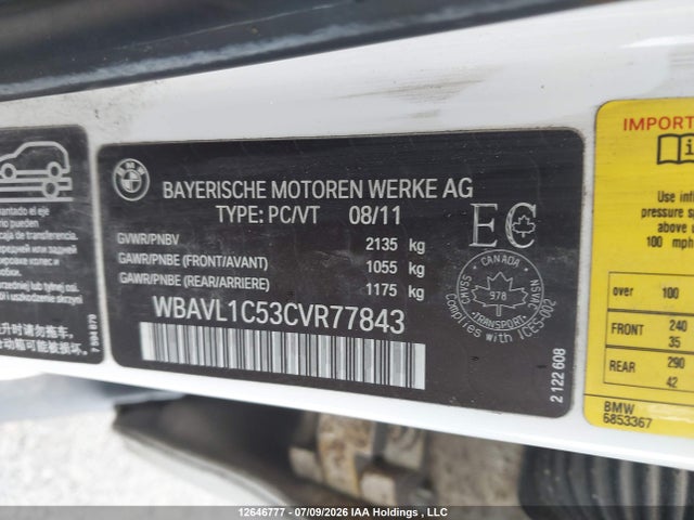 Продажа на аукционе авто 2012 Bmw X1 Xdrive28i, vin: WBAVL1C53CVR77843, номер лота: 12646777