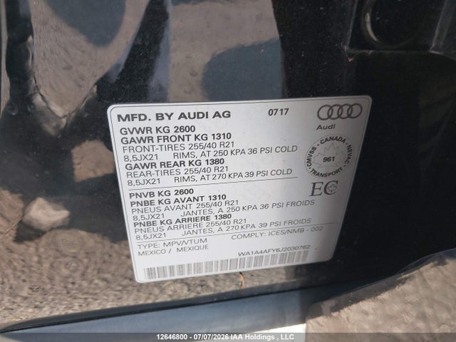 WA1A4AFY6J2030762 Audi Sq5 3.0t Progressiv