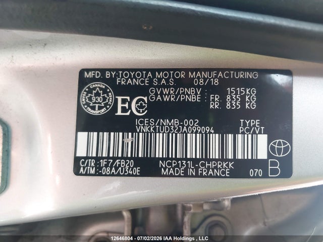 VNKKTUD32JA099094 Toyota YARIS LE