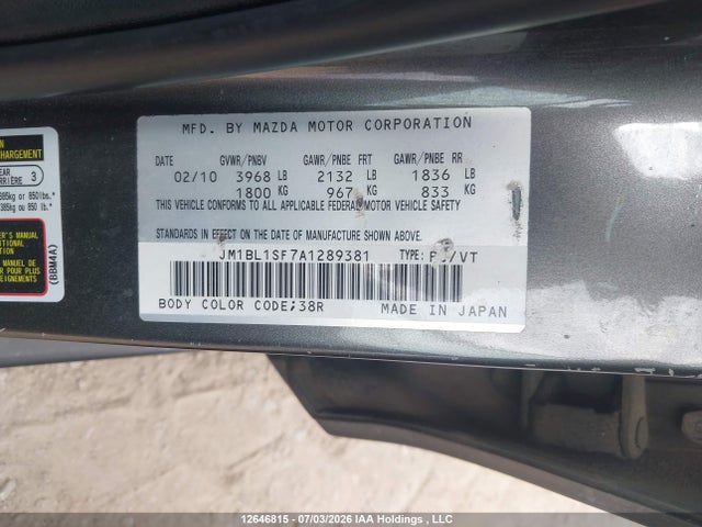 Aukcja sprzedaży 2010 Mazda Mazda3, vin: JM1BL1SF7A1289381, numer aukcji: 12646815