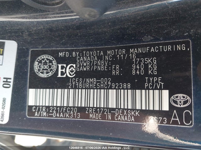 Toyota COROLLA SE 2017 2T1BURHE5HC792388 Image 9