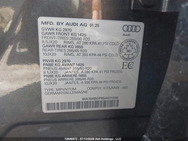Продажа на аукционе авто 2025 Audi Q6 E-tron, vin: WA164BGF8SA031346, номер лота: 12646872