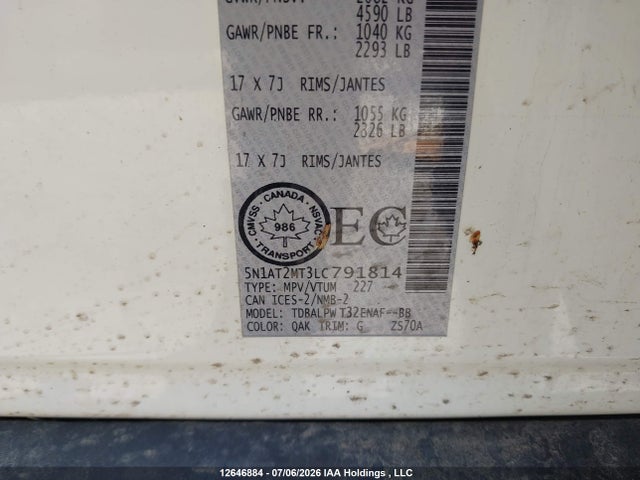 2020 Nissan Rogue მანქანა იყიდება აუქციონზე, vin: 5N1AT2MT3LC791814, აუქციონის ნომერი: 12646884