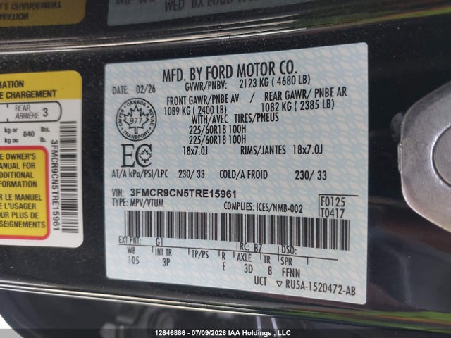 Продажа на аукционе авто 2026 Ford Bronco Sport Outer Banks, vin: 3FMCR9CN5TRE15961, номер лота: 12646886