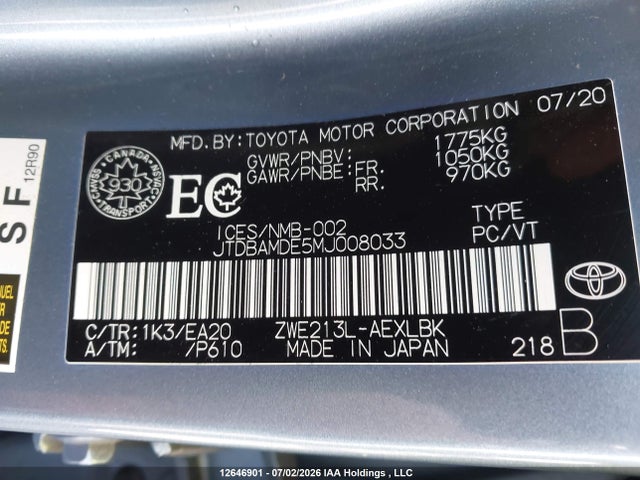 Toyota Corolla 2021 JTDBAMDE5MJ008033 Image 9