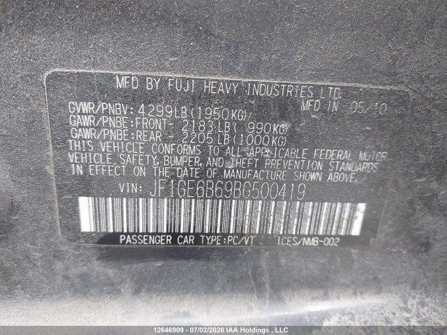 Продаж на аукціоні авто 2011 Subaru Impreza 2.5i Premium, vin: JF1GE6B69BG500419, номер лоту: 12646909
