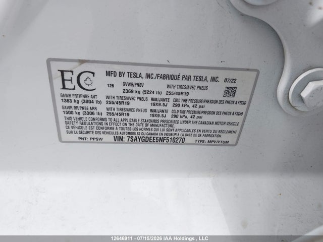 Tesla Model Y Long Range 2022 7SAYGDEE5NF510270 Image 18
