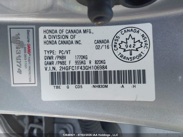 Honda Civic Ex-t 2016 2HGFC1F43GH106984 Image 9