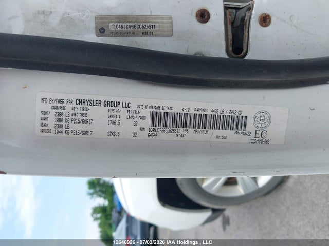 12646926 :رقم المزاد ، 1C4NJCAB6CD626511 vin ، 2012 Jeep Compass مزاد بيع