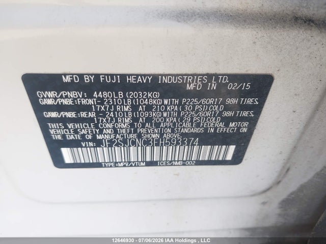 Subaru Forester 2.5i Touring Package 2015 JF2SJCNC3FH593374 Image 9