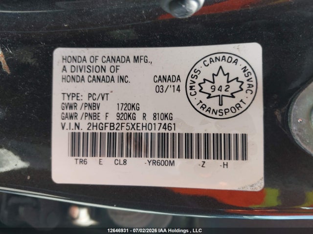 Honda Civic 2014 2HGFB2F5XEH017461 Image 19