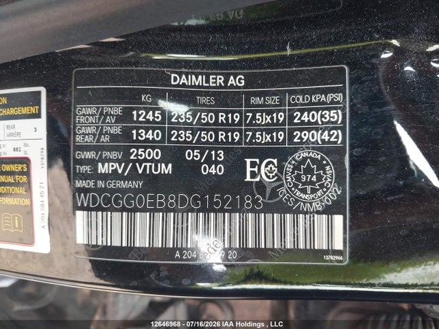 Aukcja sprzedaży 2013 Mercedes-benz Glk 250 Bluetec, vin: WDCGG0EB8DG152183, numer aukcji: 12646968